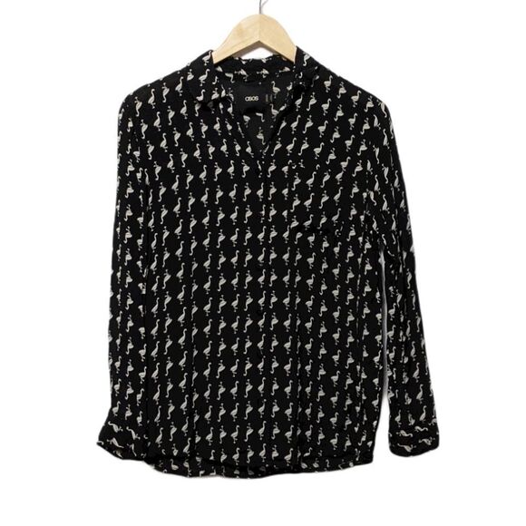 ASOS Black White Flamingo Button Up Shirt 4 - Picture 2 of 8